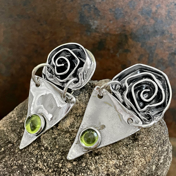 Rose and Peridot Earrings