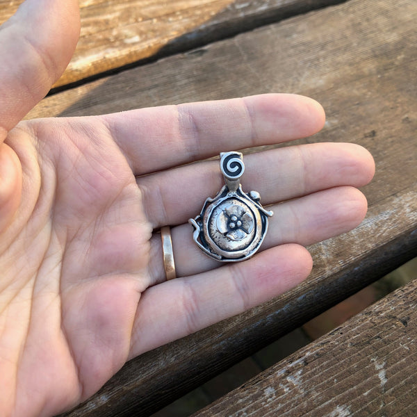 Structured Pendant with Dogwood Flower and Spiral Bail