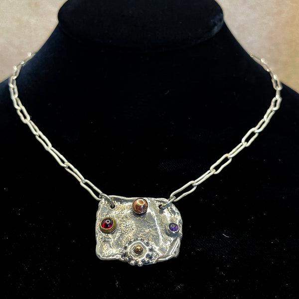Element Necklace with Garnet, Amethyst, Copper & 14k Gold