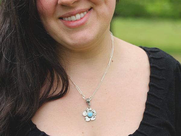 Sterling Silver Dogwood Flower with Stone Pendant