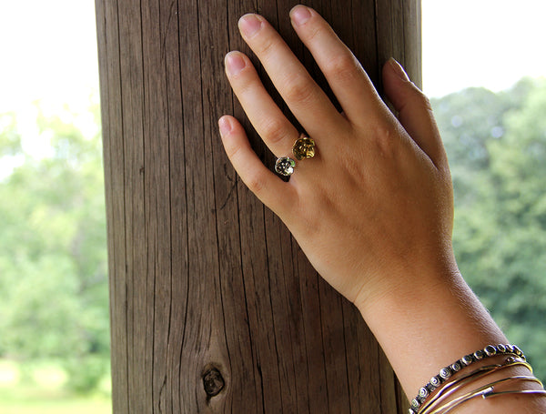 Sterling Silver and Brass Dogwood Flower Open Ring