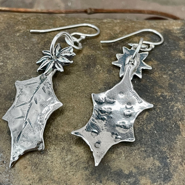 Holly Earrings with Poinsettia Flower