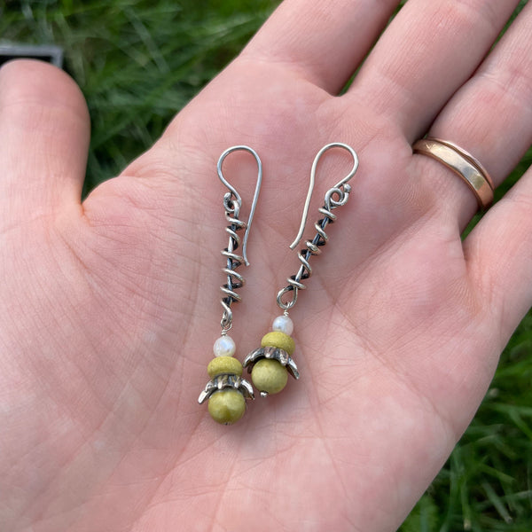 Wrapped Vine Earrings with Pearl & Green Turquoise
