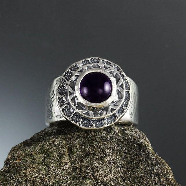 Amethyst in Double Textured Bezel Ring – Sherry Tinsman Metalsmith