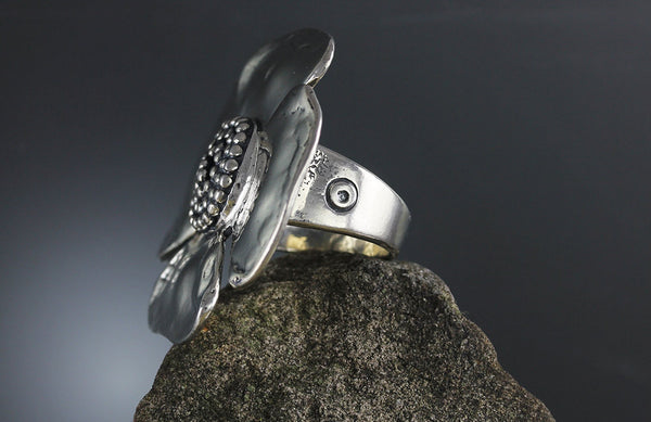 Sterling Silver Large Beaded Spiral Flower Ring