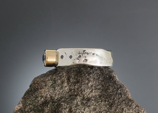 Stamped Band with CZ in Gold Bezel Ring
