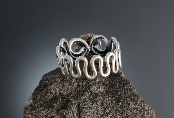 Abstract Vine Ring with Copper Beaded Spiral - Size 12