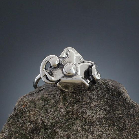 Thin Band Abstract Sterling Silver Flower Ring
