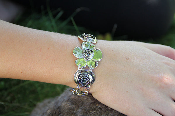 Petal Rose Center Bracelet with Roses, Spiral Heart & Beaded Spiral with Dogwood