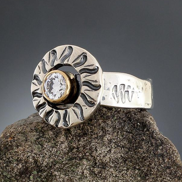 Radial Stamped CZ in Gold Bezel Ring – Sherry Tinsman Metalsmith