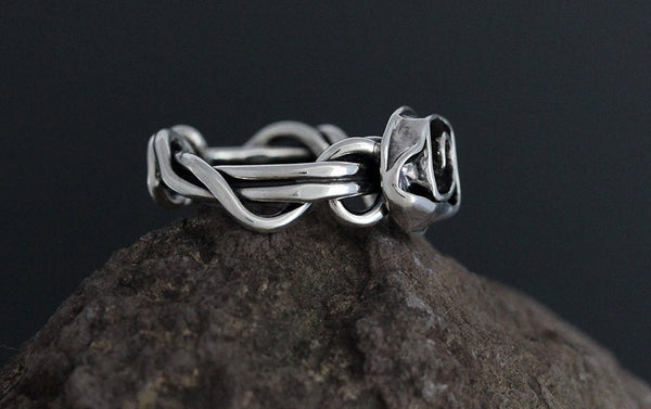 Sterling Silver Wrapped Vine Ring with Rose