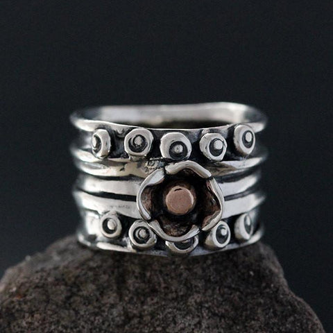 Nordic Ring with Rose Gold Ball in Flower