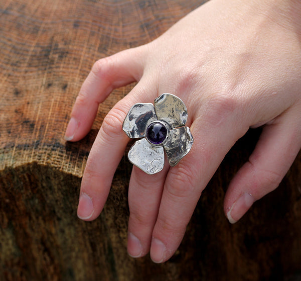Large Dogwood Flower with Amethyst Ring