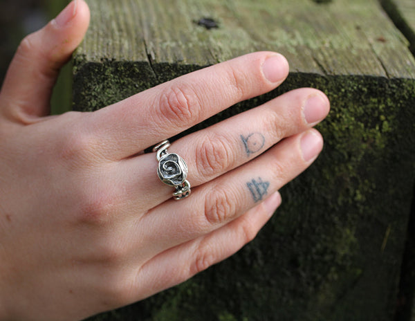 Sterling Silver Wrapped Vine Ring with Rose