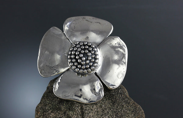 Sterling Silver Large Beaded Spiral Flower Ring