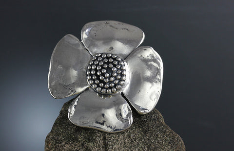 Sterling Silver Large Beaded Spiral Flower Ring