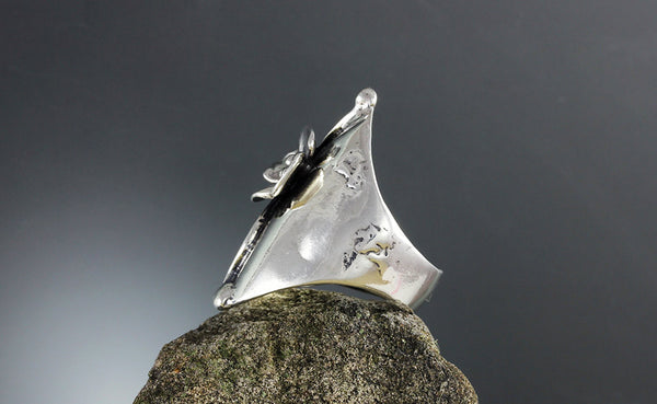 Sterling Silver Dogwood Shield Ring - Size 11 1/4