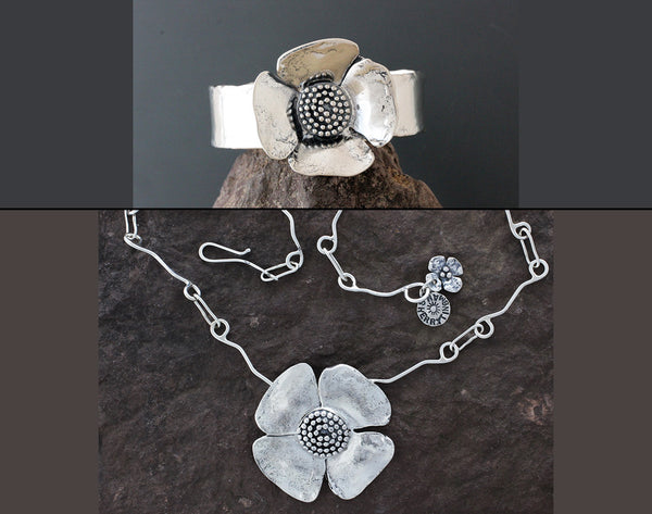Dogwood Flower with Beaded Spiral Center Jewelry Set
